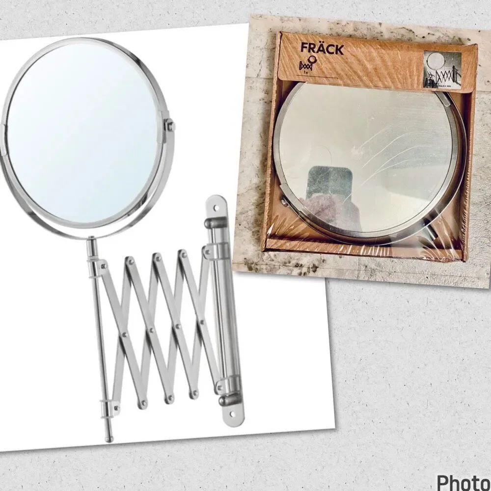 NWT IKEA Frack Wall Mounted Double-Sided Silver Magnify Stainless Steel Mirror